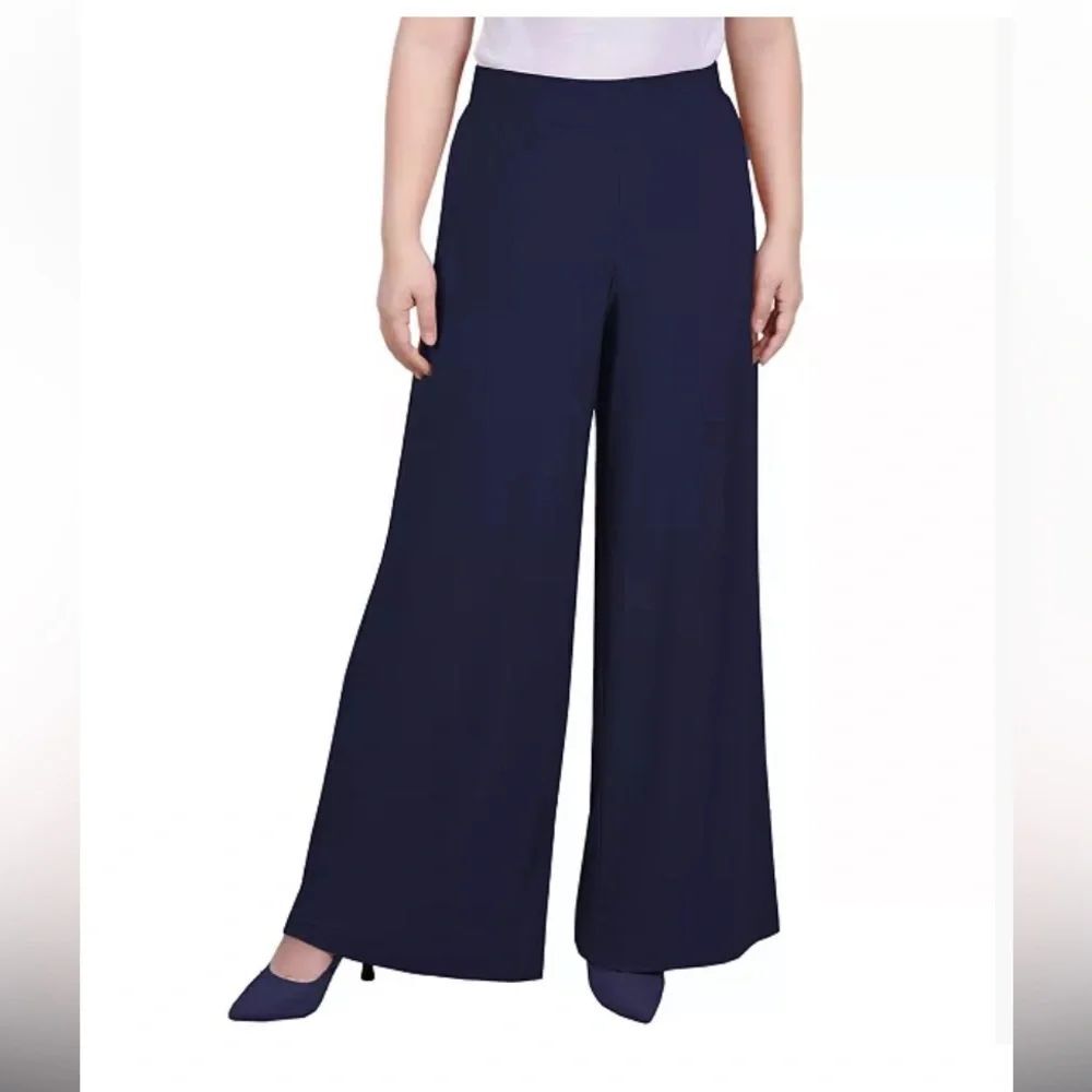 NY Collection Navy Wide-Leg Palazzo Pants
